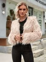 Regular Fit Plain Glamorous Crop Women Faux Fur Coats 2730