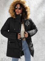 Regular Fit Black Hooded Women Outerwear 7240