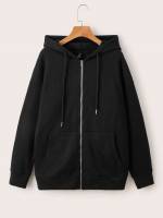 Oversized Drawstring Black Women Sweatshirts 961