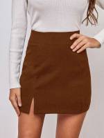 Split Plain Mini Black Women Skirts 904