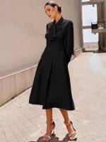 Tie Neck Regular Fit Plain Women Dresses 7507