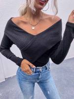 Black Plain V neck Women Clothing 742