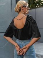 Plain Regular Black Women Tops, Blouses  Tee 4265