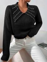 Beaded Black Casual Women Knitwear 442