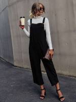  Button Sleeveless Plain Women Jumpsuits 3350