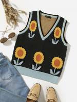  Black Colorblock Regular Women Sweater Vests 5993