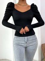 Plain Regular Slim Fit Elegant Women T-Shirts 3413