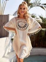  Scoop Neck Boho Cut Out Women Cover Ups  Kimonos 467