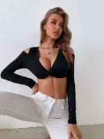 Sexy Long Sleeve Deep V Neck Women Tops 9150