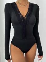 Wrap Skinny Plain Elegant Women Bodysuits 9303