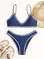  Geometric Contrast Binding Women Swimwear 2889