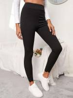 Black Casual Cropped Women Leggings 929