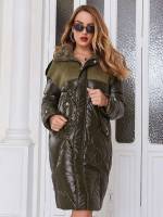 Plain Hooded Regular Fit Button Women Winter Coats 8595