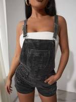 Regular Fit Preppy Sleeveless Women Denim Overalls  Jumpsuits 2722