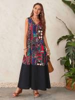 Black Boho Sleeveless Round Neck Women Dresses 8875