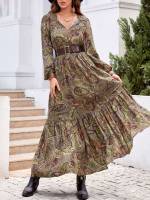 Paisley Maxi Ruffle Hem Regular Fit Women Dresses 8188