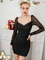 Sweetheart Black Plain Slim Fit Women Dresses 8283