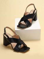 Black Plain Elegant Women Heeled Sandals 5832