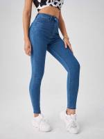 Black Plain Button Women Denim 314