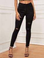 Skinny Black Plain Women Denim 956