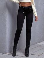  Black Cropped Casual Women Leggings 9857