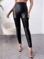 Long  Contrast Lace Women Leggings 5674