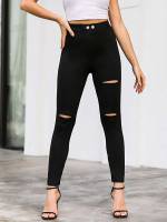  Button Black Cropped Women Bottoms 9535