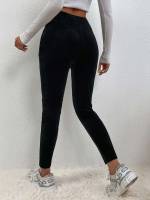 Black Plain Sporty Women Bottoms 5225