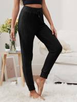  Plain Tie Front Black Women Sleep  Lounge 747