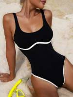  Scoop Neck Black Women One-Pieces 7813