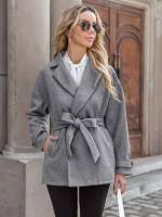 Plain Elegant Long Sleeve Short Women Overcoats 97