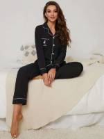  Lapel Simple Women Sleep  Lounge 4855