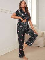  Pocket Lapel Elegant Women Pajama Sets 1082