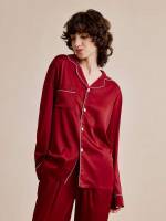 Pocket Plain Lapel Long Sleeve Underwear  Sleepwear 1677