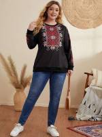 Black  Round Neck Plus Size Sweatshirts 470