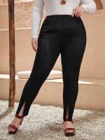 Plain Black Split Women Plus Clothing 2689