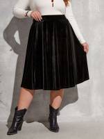 Regular Fit Plain  Plus Size Skirts 9392