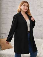 Short Black Plain Plus Size Outerwears 9756