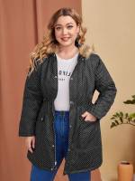  Black Polka Dot Casual Plus Size Winter Coats 724