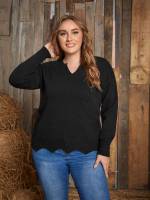 Regular Long Sleeve Casual Black Plus Size Knitwear 8829