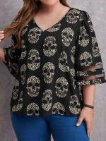  Halloween Casual Black Plus Size Blouses 160