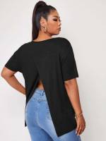 Round Neck Casual Plain Short Sleeve Plus Size T-shirts 1143