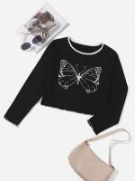  Butterfly Black Crop Plus Size Tops 889