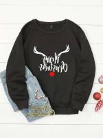 Long Sleeve Christmas Black Plus Size Sweatshirts 896