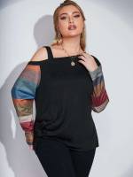  Regular Fit Asymmetrical Neck Asymmetrical Plus Size T-shirts 7537