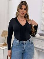  Casual V neck Plus Size Bodysuits 3523