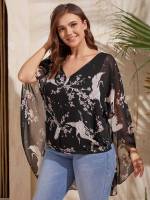  Animal V neck Black Women Plus Clothing 151