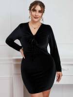 Elegant Short Long Sleeve Plain Plus Size Dresses 3334