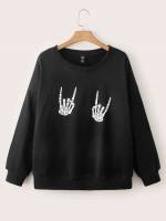  Casual Figure Black Plus Size Sweatshirts 200