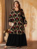 Regular Fit Black Maxi Appliques Plus Size Dresses 1852